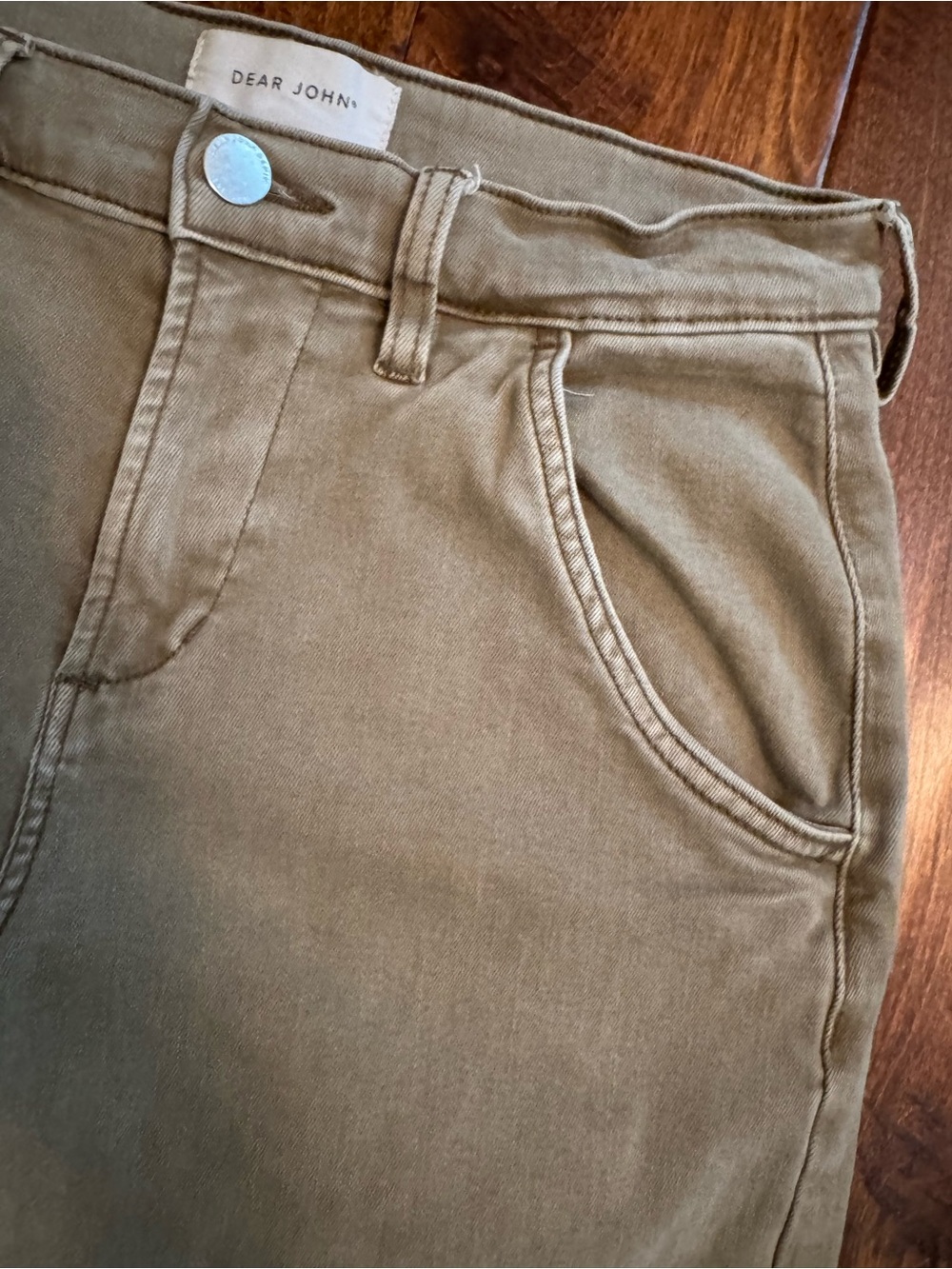 Dear John Olive Green High-Rise Barrel Leg Jeans Stretch Sz 27 Utility 26 Inseam - Picture 3 of 10